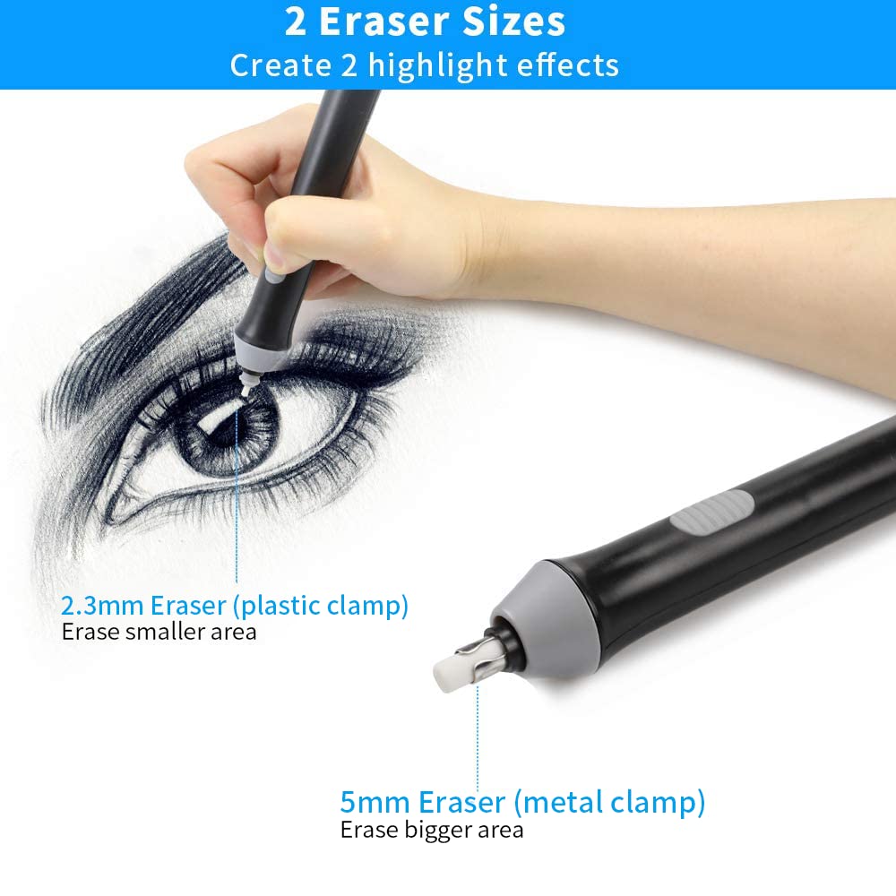 AFMAT Battery Operated Pencil Eraser for Sketching Pencils/Drafting/Drawing/Graphite Pencils, Couture Creations Creative Detailer Tool, AFMAT Electric Eraser Kit for Artists, 140 Refills EEB01