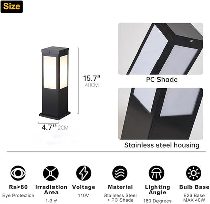 Outdoor Landscape Path Light E26 Bollard Lighting Fixture IP54 Waterproof Pathway Light with Stainless Steel Garden Floor Lamp Outdoor Walkway Lights for Lawn Courtyard Driveway Decoration