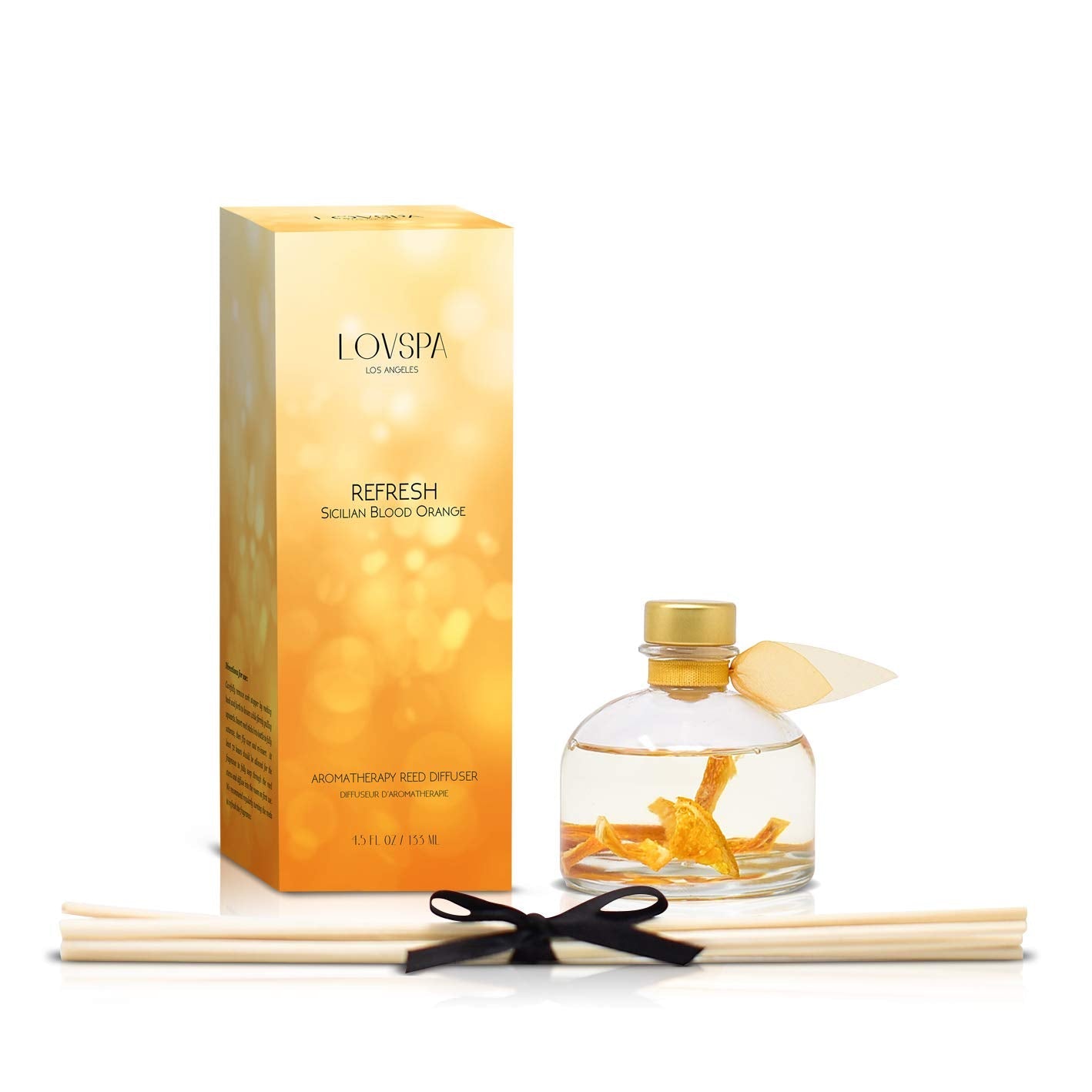 LOVSPA Reed Diffuser Set, Refresh Sicilian Blood Orange Scented Oil Diffuser with Sticks, Home Fragrance Accessories for Bathroom Shelf Decor, Aroma Diffusers for Home or Office Desk, USA Made