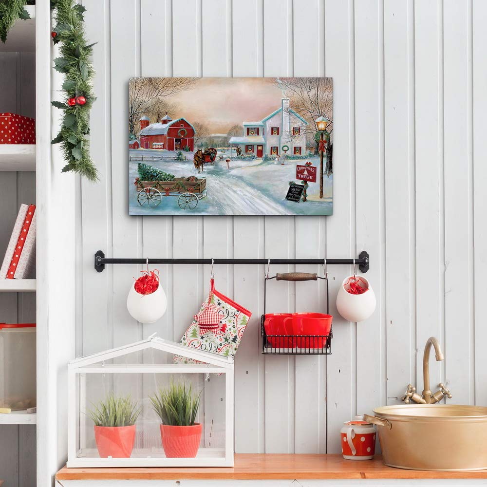 Renditions Gallery Christmas Tree Farm Wall Art, Country Winter Scene with Red Barn, Charming Decorations, Premium Gallery Wrapped Canvas Decor, Ready to Hang, 8 in H x 12 in W, Made in America