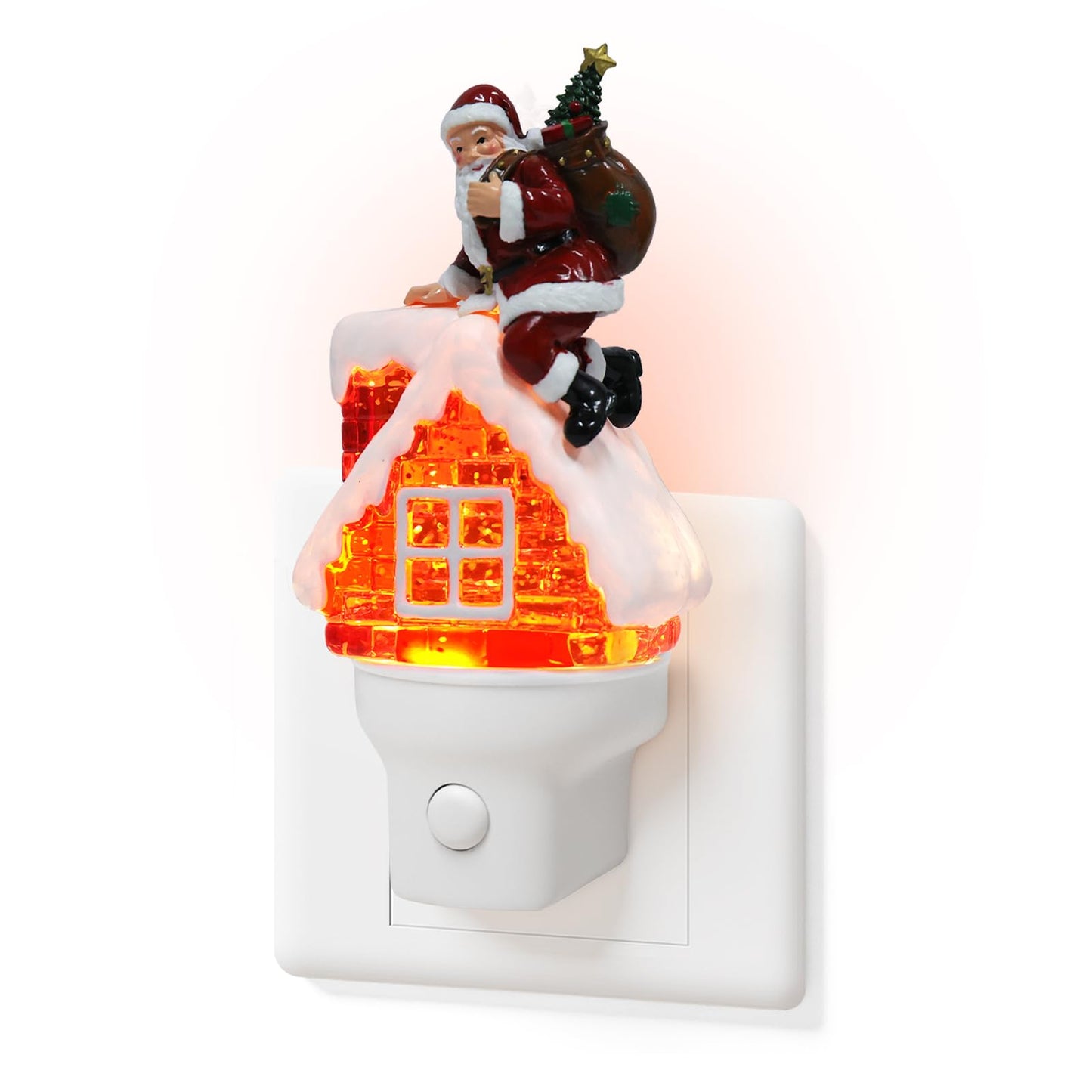 Christmas Santa Night Light Plug into Wall Glitter Water Nightlight with USB/Outlet Options, Christmas Decorative Nightlight for Bedroom Kitchen Nursery Hallway Holiday Decorations Gifts (Santa)