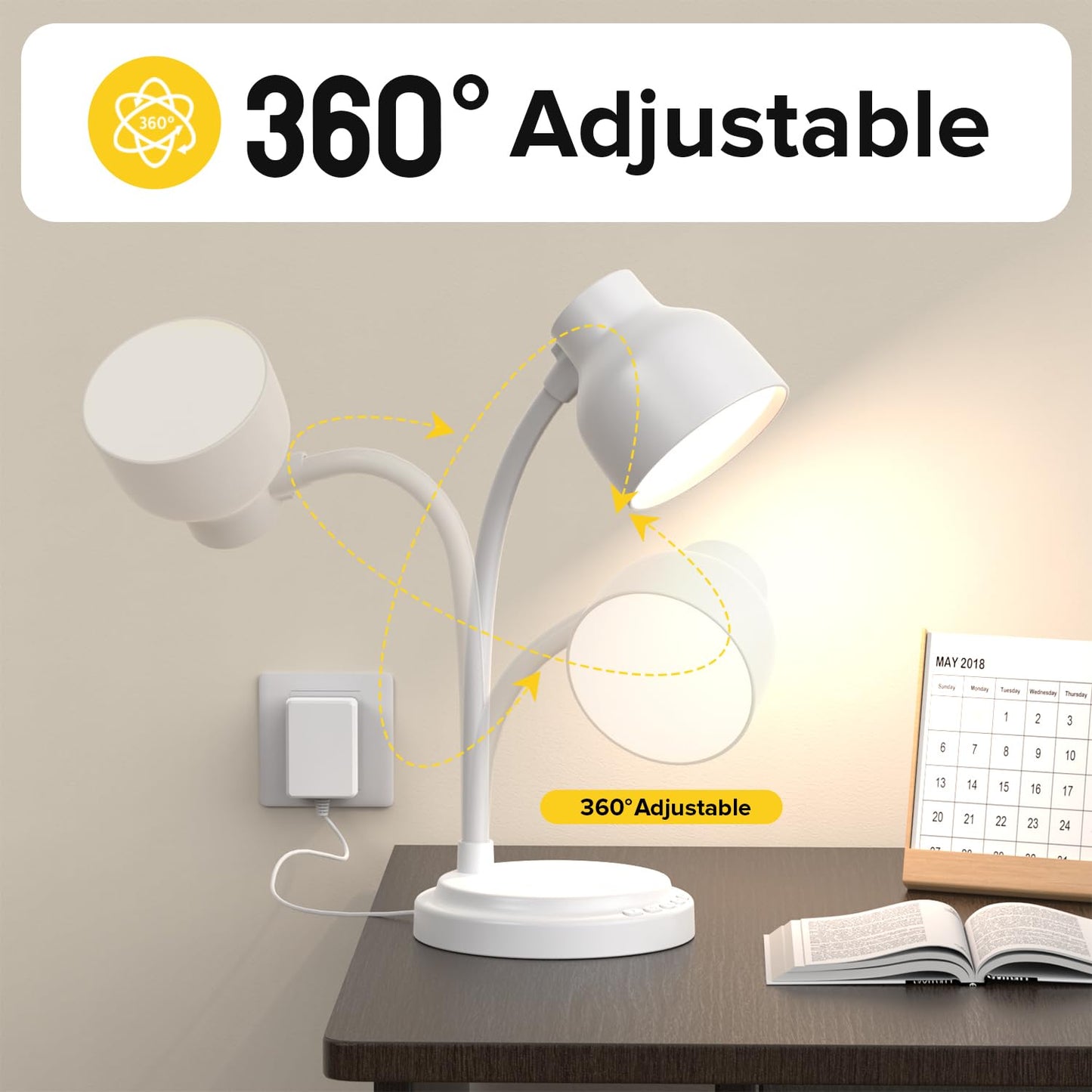 LED Desk Lamp With 96 LEDs,High lumens Table lamp,Desk Lamp for Office Home,4 Brightness Dimmable Flexible Table Lamp,Reading Light with a Timer Function for Bedside, Office, and Study Desk Use(White)