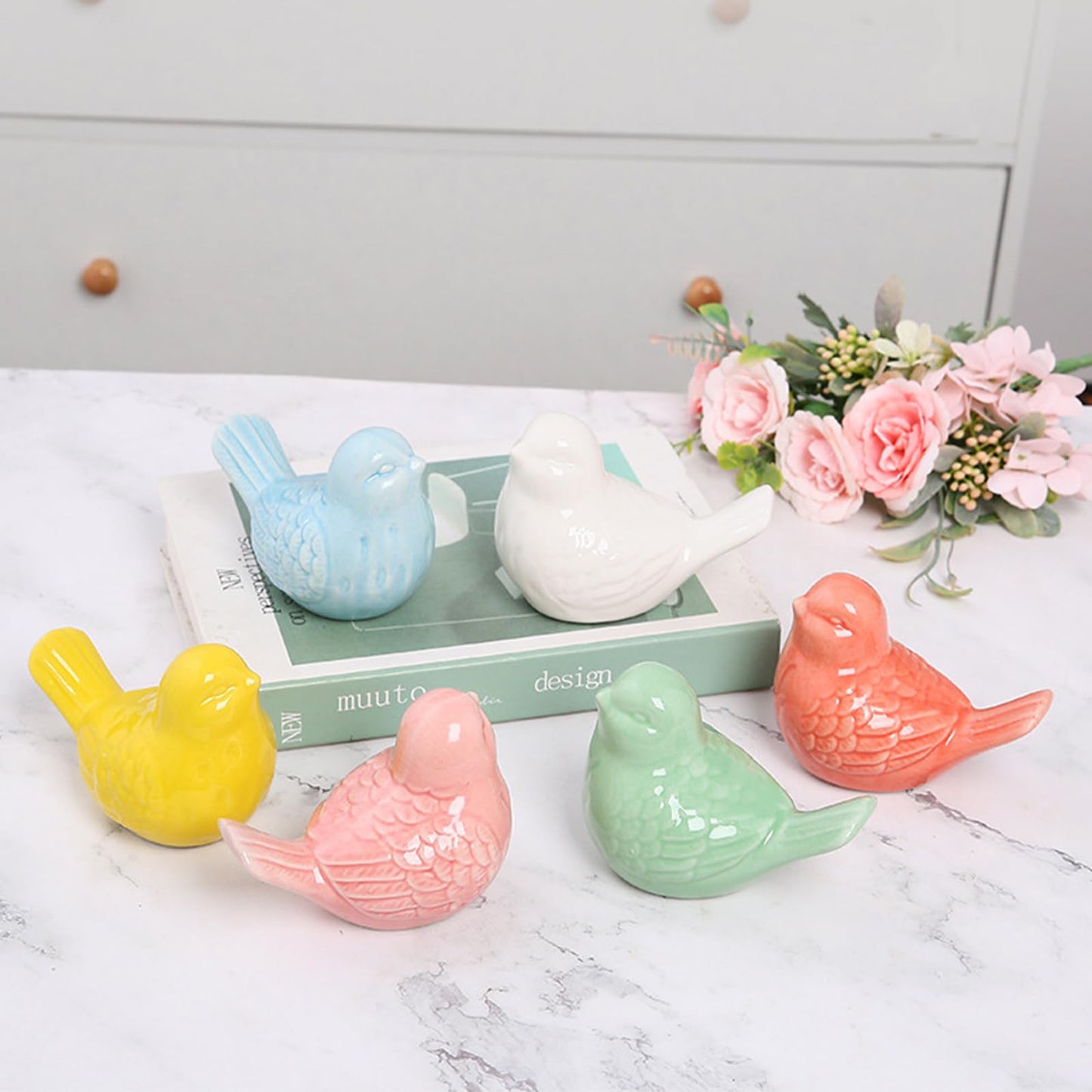 2Pack Bird Toilet Bolt Caps,Toilet Bolt Covers Decorative,Cute Funny Ceramics Bird Decorative,Closestool Bottom Easy Installation Replacement Parts(Bird-Pink)