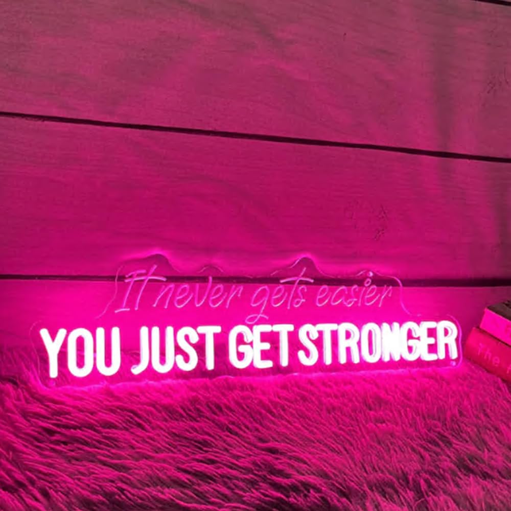 It Never Gets Easier You Just Get Stronger Neon Sign, Custom Home Gym LED Light, Motivational Quotes Sign, Gym Lover Gift Size:28inch