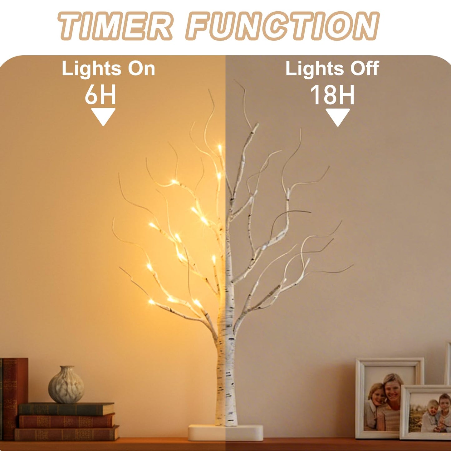 EAMBRITE Birch Tree with Led Lights, White Christmas Tree, Lighted Mini Small Artificial Tree Lamp Prelit Twig Trees Timer Battery Operated for Table Centerpiece Easter Home Decorations Indoor 2Pack