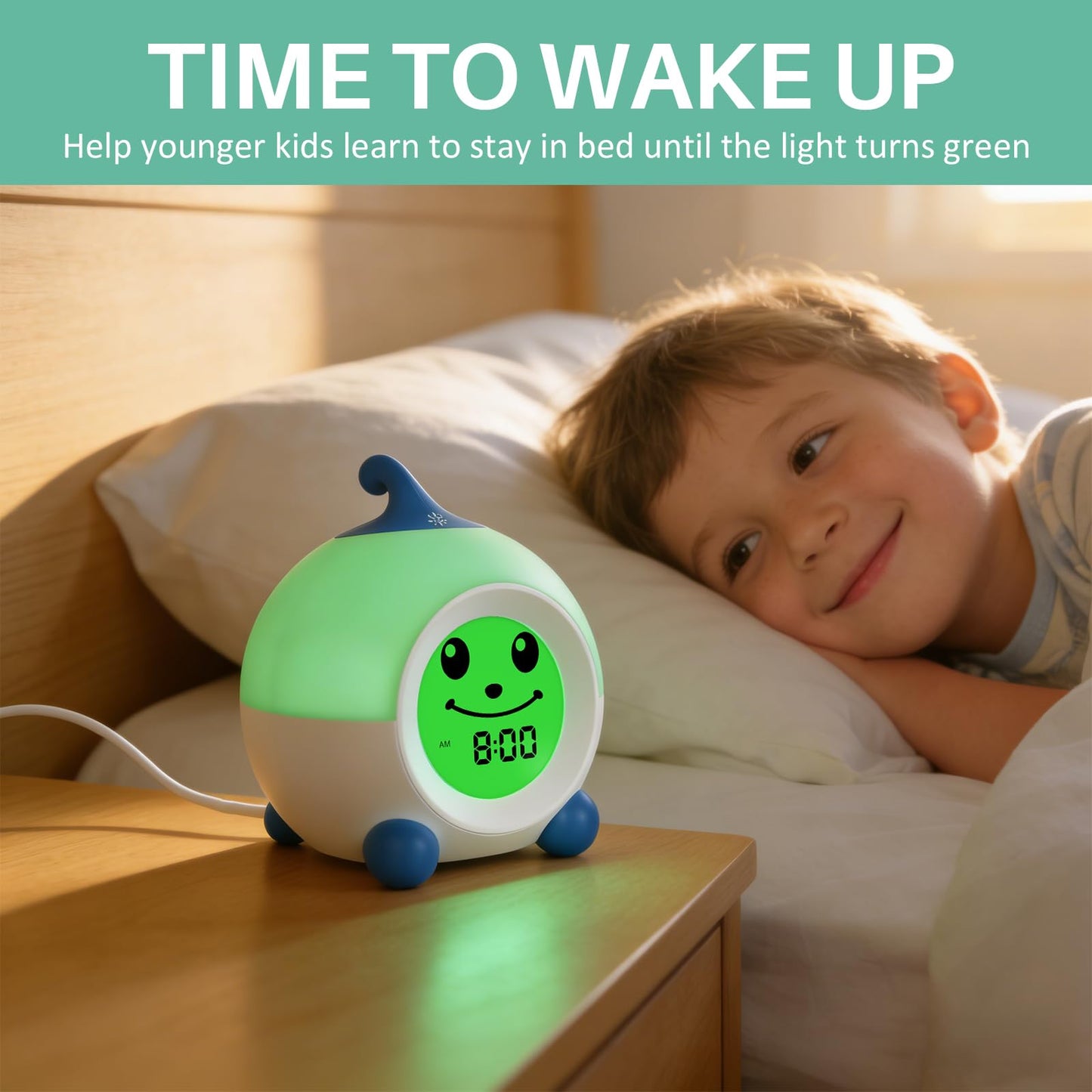 I·CODE Ok to Wake Alarm Clock for Toddlers, Children's Sleep Trainer with Red Green Light & Emoji,Toddler Sleep Aid Night Light with Auto-Off Timer, for 2-10 Years Old Kids