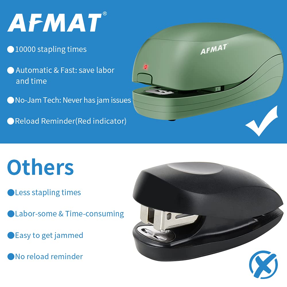 AFMAT Electric Stapler for Desk, Automatic Stapler Desktop, 25-Sheet Office Staplers Electric, AC or Battery Powered Staplers Heavy Duty Office Use, with Reload Reminder & Release Button ES06