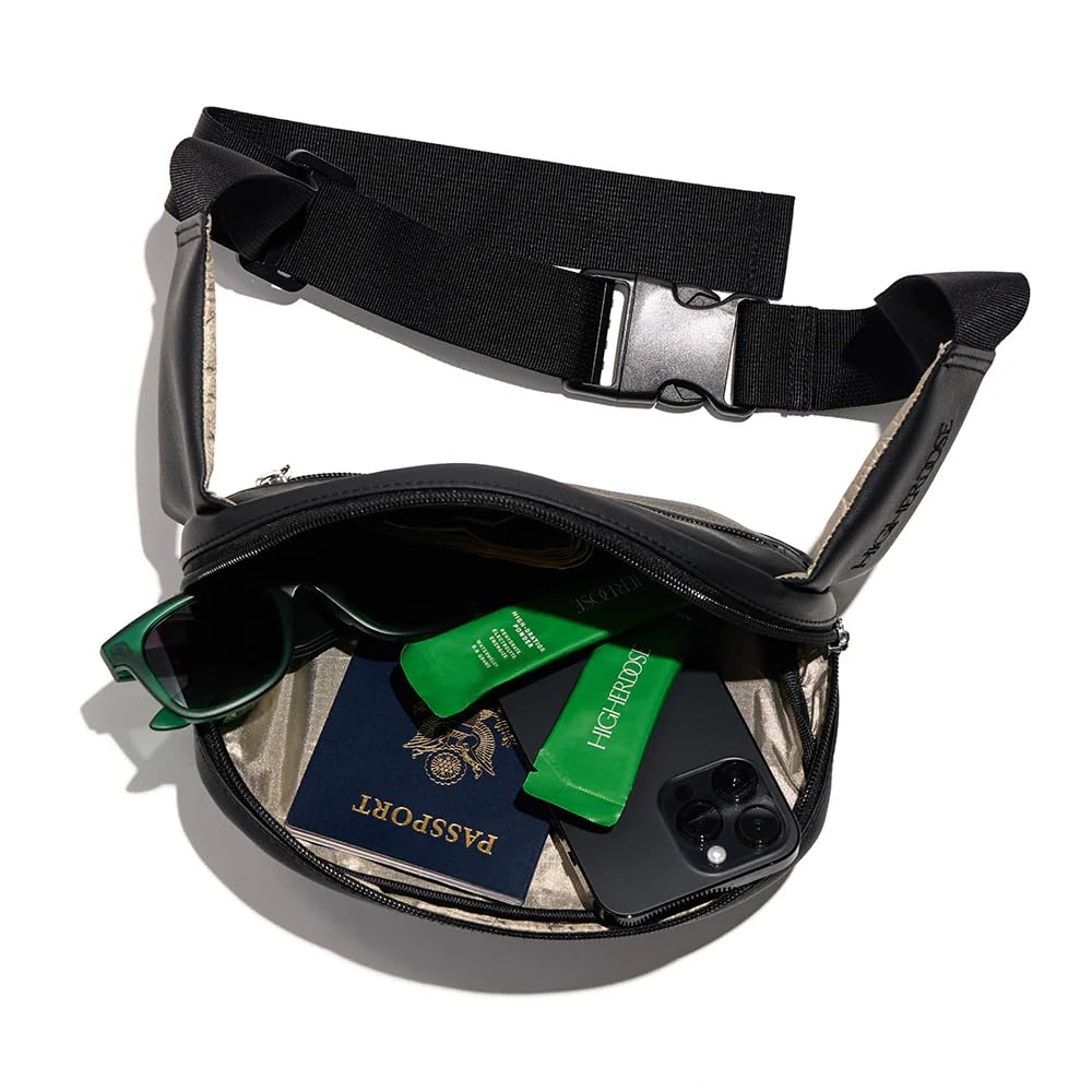 HigherDOSE EMF Blocking Black Fanny Pack - Vegan Leather Waist Bag for Women & Men - Shields Against Harmful Electromagnetic Waves - Includes Crossbody Strap & Adjustable Waistband