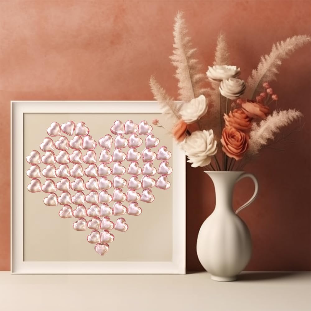 150 Pcs Pink Acrylic Heart Shaped Crystals, 0.9 Inch Heart Crystal Rhinestones, Diamond Fake Gems for Vase Fillers,Table Scatters,Wedding Centerpieces,Birthday,Bridal Shower