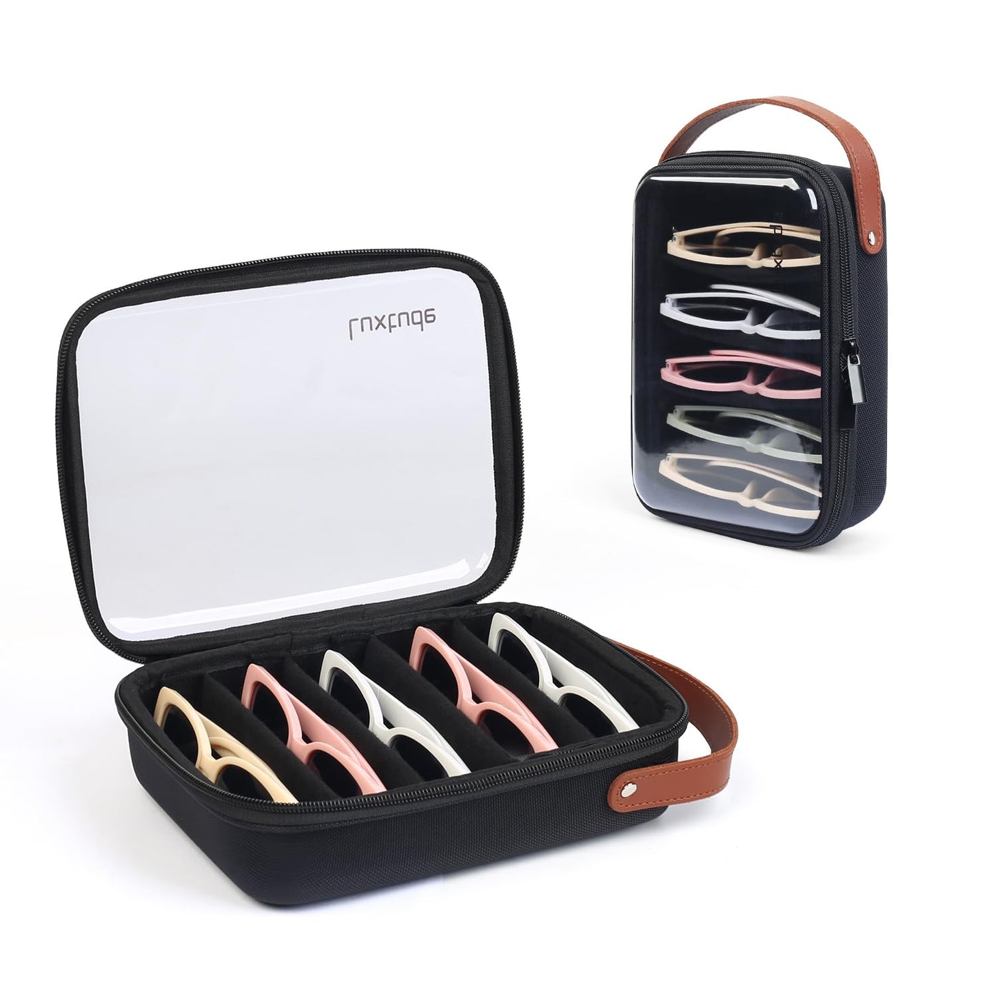 Luxtude Travel Sunglasses Organizer Case for Women Men, Glasses Case Multiple Pairs with Adjustable Slots, Hard Shell Sunglass Storage Cases, Clear Eyeglass Organizer for Multiple Glasses, Black