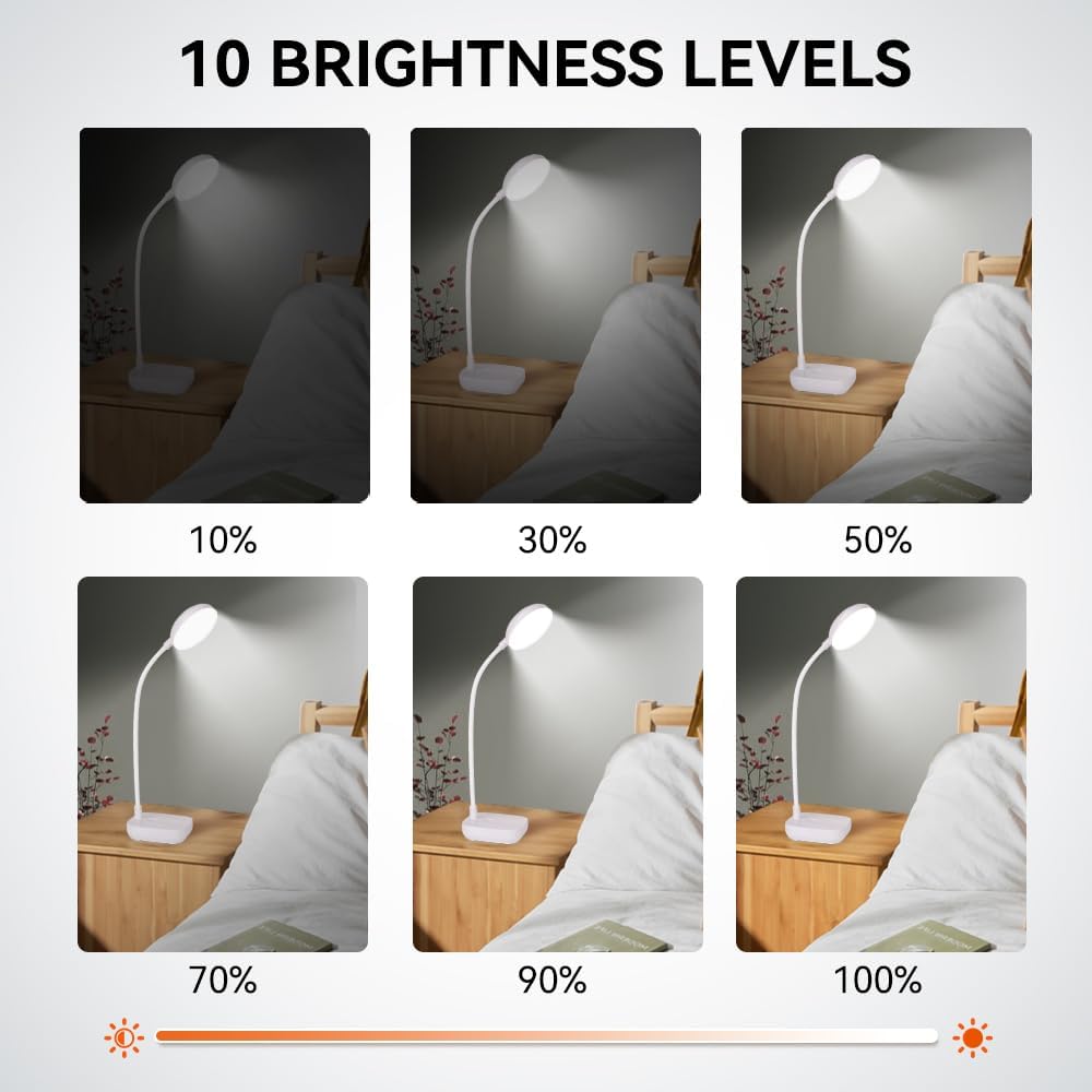 Desk lamps for home office,Black,Battery desk lamp,5W Rechargeable desk lamp,3 Colors,Adjustable brightness,360°Gooseneck Hose,Small rechargeable reading lamp,Eye-friendly and Energy Saving