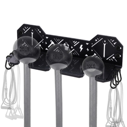 Macebell Storage Rack | Heavy-Duty Wall Mount Holder, 5.75mm Solid Thick Steel for 3 Sizes Mace Bells & Indian Clubs, UHMW Protective Padding with Complete Multi-Surface Mount Hardware