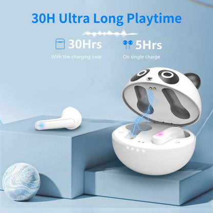 Kids Earbuds, Wireless Bluetooth Girls Boys Headphones with Microphones, 85dB Healthy Volume Control Protect Hearing, Lightweight, Waterproof, 30Hrs Playtime,Earphones for iPad Tablet Computers, Panda