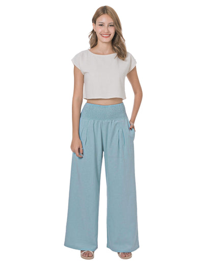 Lofbaz Women Summer Flowy Cotton Linen Palazzo Wide Leg Pants Beach High Waisted Trousers Boho Long Lounge Pant with Pockets