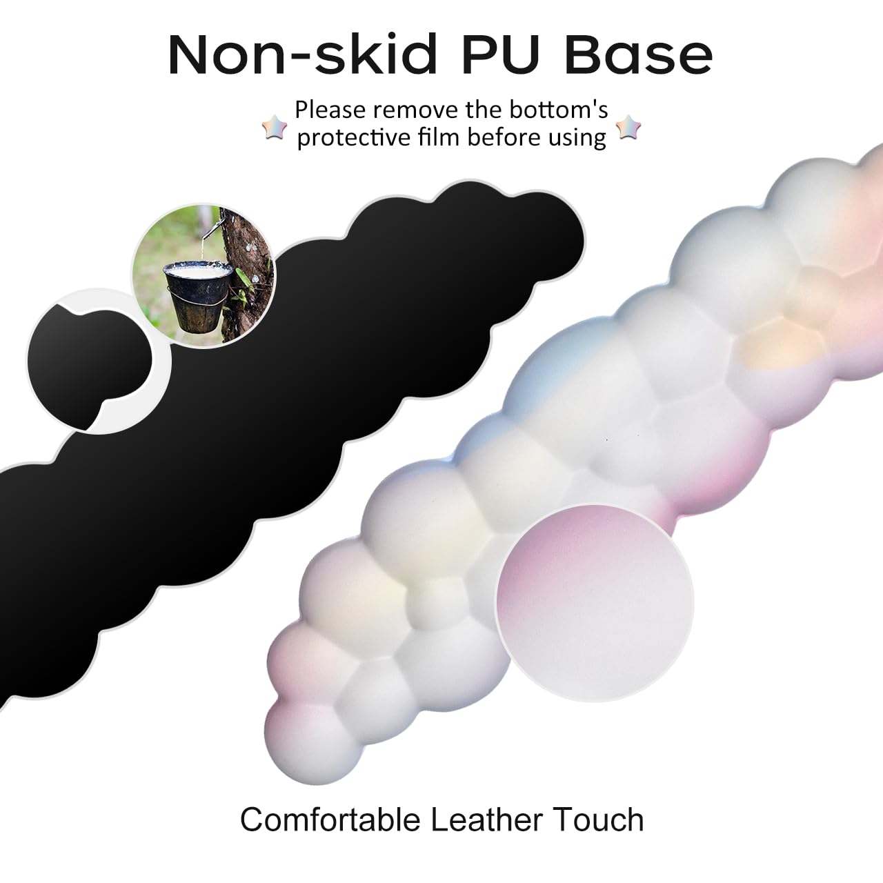 JIKIOU Upgrade Leather Cloud Keyboard Wrist Rest, Cloud Wrist Rest with Non-Slip PU Base, Comfortable Memory Foam Wrist Rest for Computer Laptop Mac Gaming Office and Pain Relief Christmas Wish Gift