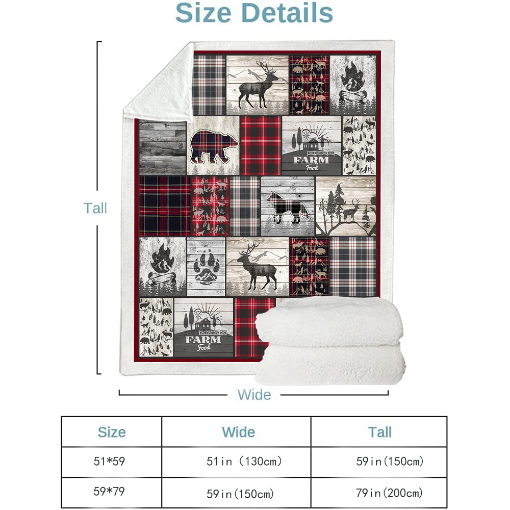 Belperan Wolf Bear and Deer Throw Blanket Rustic Cabin Decor Woodland Blanket Plaid Christmas Blanket Gifts for Women Southwestern Farmhouse Decor for Couch Bed Livingroom