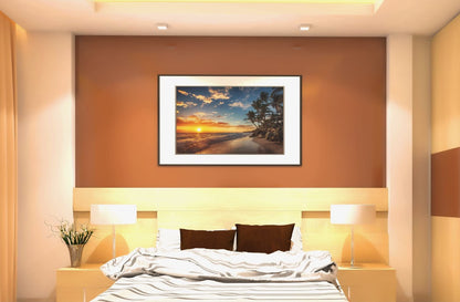 Beach Art Wall Decor Coral Beach Sand Sea Palapa Tropical Palm Tree Photo Sunset Landscape Pictures Ocean Scenic Scenery Nature Photography Paradise Cool Wall Art Print Poster 36x24