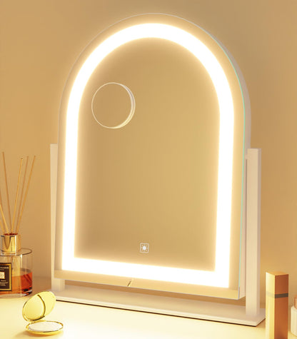 Arched Makeup Vanity Mirror with Lights 17.2" Large LED Lighted Mirror, Hollywood Make Up Mirror with Lighting, Smart Touch,Detachable 5X Magnification 360° Rotation, (Gold,Gift Box)