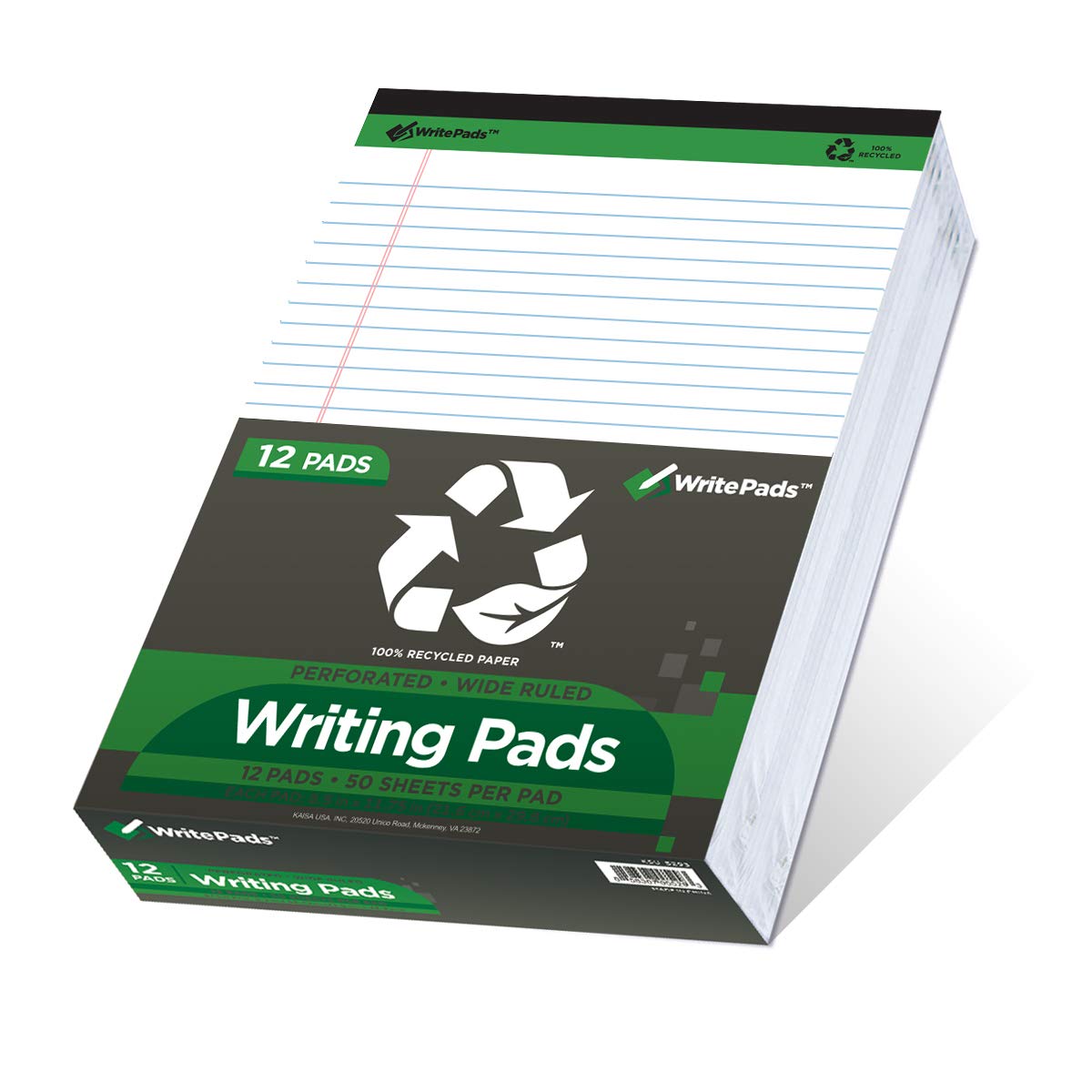 KAISA Legal Note pads 8.5 x 11，12pads 600 Sheets note pads Writing Pads Recycled Paper, Wide Ruled Perforated 50 sheets Premium Thick Paper Hard Back Notepads 8-1/2"x 11-3/4" Writing Tablet Canary For Office Supplies (Pack of 12pc)