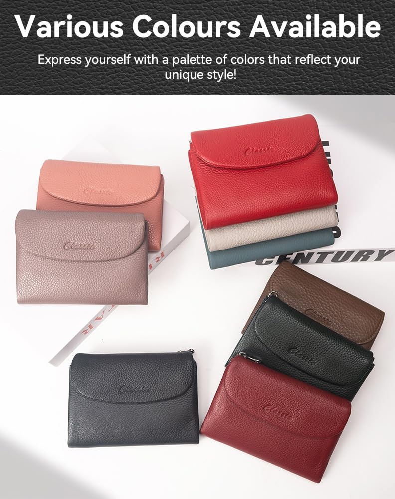 DAMAIKE Wallet for Women [Genuine Leather] [Magnetic Closure], Large Capacity Female Ladies Bifold Wallet Card Holder, ID Window, Zipper Coin Pockets (Red)