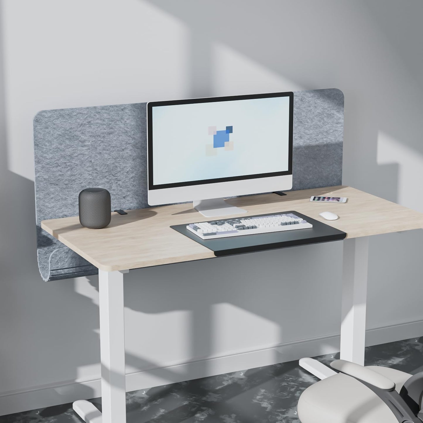 ERGO COLLECT Desk Privacy Panel with Wire Management, 47.2 x 22.5 inch Sound Absorbing Felt Cubicle Desk Divider with Hidden Cord Organizer, Clamp or Screw Mount, Acoustic Partition for Office & Home