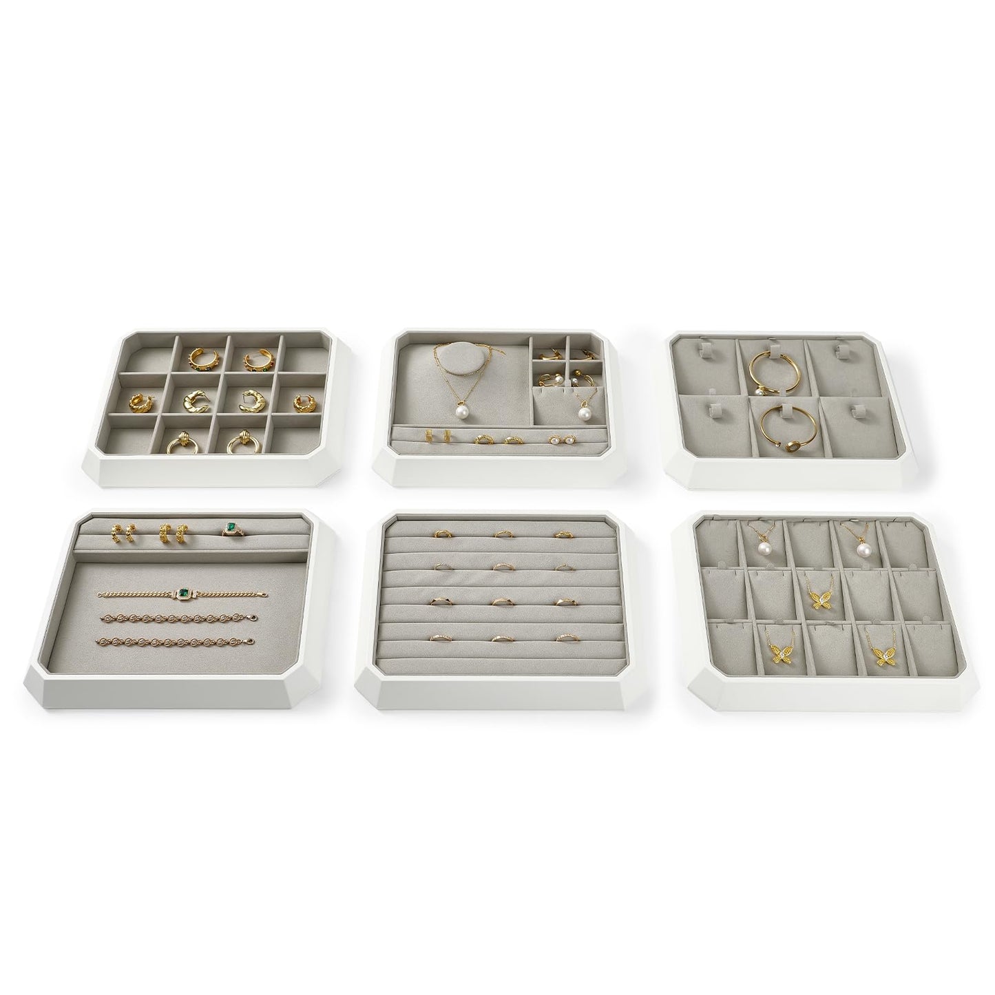 Woodten PU Leather Multifunctional Jewelry Display Tray Stackable Jewelry Organizer Tray for Accessory Trade showcase(Grey)