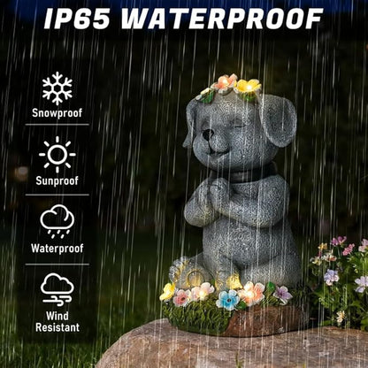 Solar Dog Statue Garden Decor with LED Lights Outdoor Dogs Decor Gifts for Women Dog Figurines for Patio Yard Garden Home Decoration