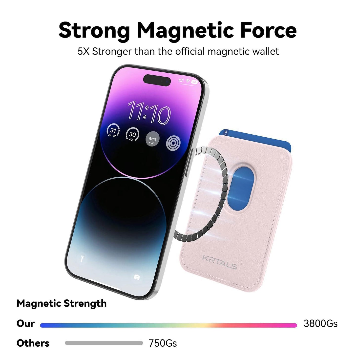 KRTALS Magnetic Wallet Cell Phone Card Holder for Phone Case, Stronger Magnetic RFID Leather Phone Wallet Stick on Series of iPhone 12/13/14/15/16/17 and Pro/Promax, Light Pink