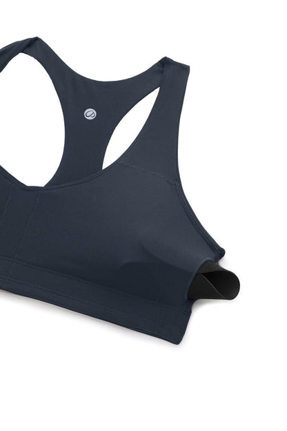 CRZ YOGA Butterluxe Racerback Sports Bras for Women - V Neck Supportive Padded Wireless Athletic Yoga Crop Top True Navy Small