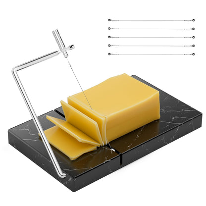 TOPULORS Cheese Slicer - Cheese Cutter with 5 Replacement Upgrade Thick Cutting Wires - Heavy Duty 5" x 8" Marble Board Cheese Slicer for Block Cheeses - Kitchen Gadget Cheese Tool - Black