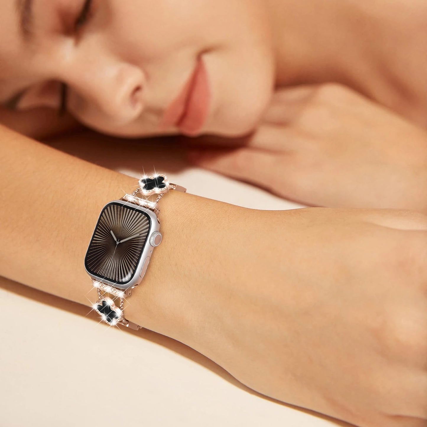 SOLOLUP Leather Band Compatible with Apple Watch Bands for Women 40mm 41mm 42mm 38mm,Dressy Slim Thin Cute Bracelet with Bling Buckle Metal Link Chain Band for iWatch 11 10 9 8 7 6 5 4 3 SE 3/2/1
