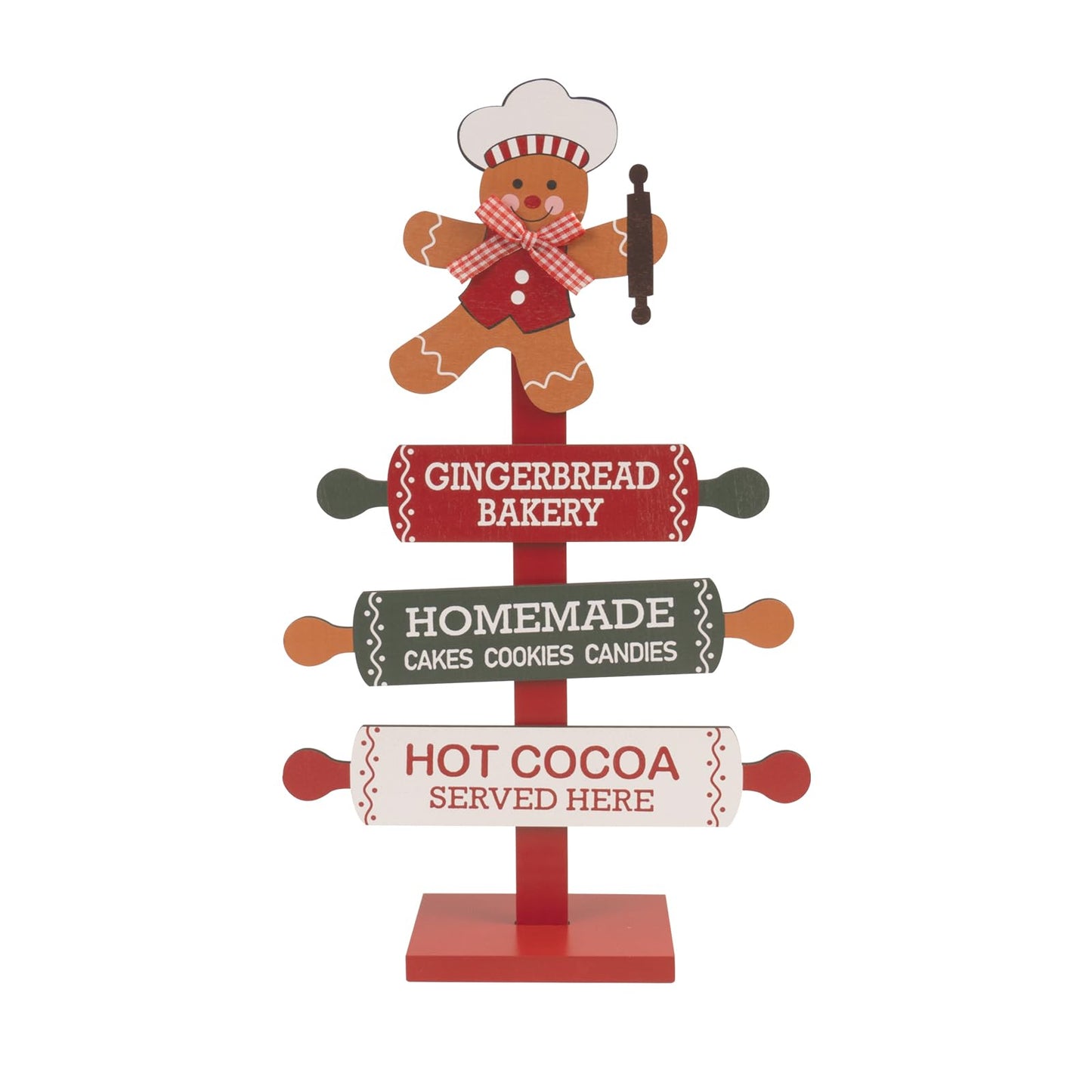 pechpell Wooden Gingerbread Bakery Sign, 15.7" Christmas Gingerbread Man Kitchen Tabletop Decorations, Indoor Holiday Wood Ginger Bread Stand Decorative Signage Table Centerpiece Decor for Home