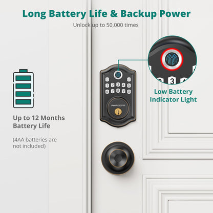 Keyless Entry Door Lock with Handle Set - Fingerprint Door Locks, Electronic Keypad Deadbolt, Smart Locks for Front Door, Auto-Lock & One Touch Locking, Easy Installation - Satin Nickel