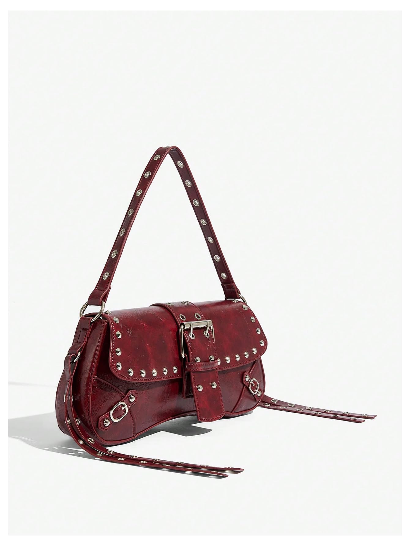 MakeMeChic Women's Shoulder Bags Y2K PU Leather Clutch Small Purse Bags Burgundy One Size