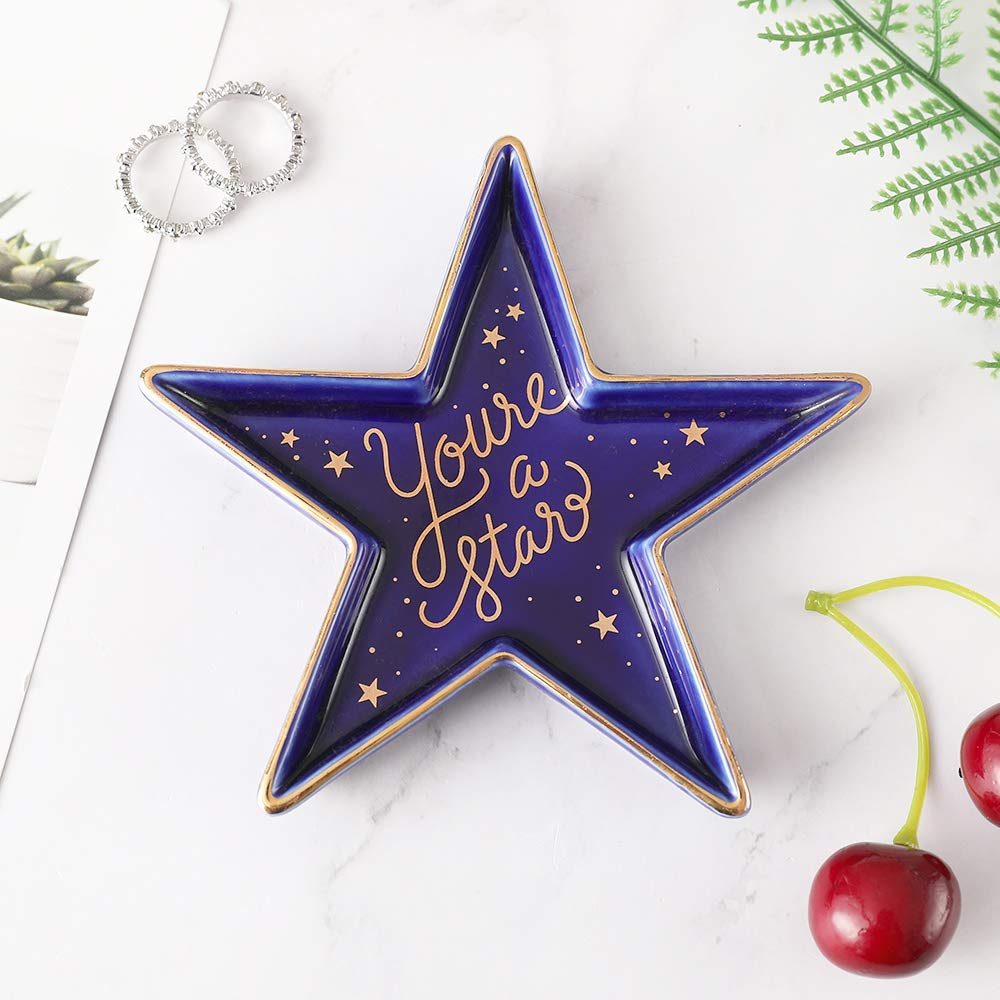 Stephanie Imports Star-Shaped You're a Star Ceramic Trinket Plate and Decorative Jewelry Dish