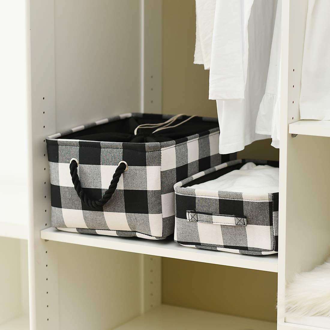 INough Christmas Baskets Empty Christmas Gifts Baskets Low Gift Basket Collapsible Christmas Gifts Bags Buffalo Plaid Toy Storage Bins for Kids/Baby/Office/Bedroom/Holiday Home Decor