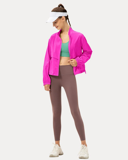 Locachy Women's Lightweight Zip Up Athletic Jacket Stand Collar Windproof Sun Protection Workout Outdoor Jacket Rose XS