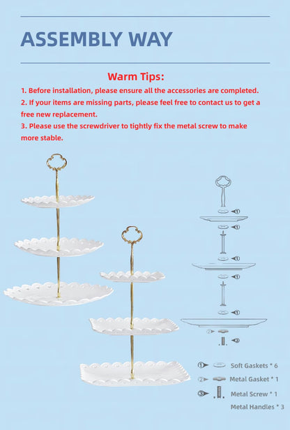 RAUVOLFIA 2 Pack of Plastic Round & Square Dessert Cupcake Stand, 3 Tier Cup Cake Holder Tower for Tea Party/Birthday/Wedding, Plastic Tiered Serving Tray (White)