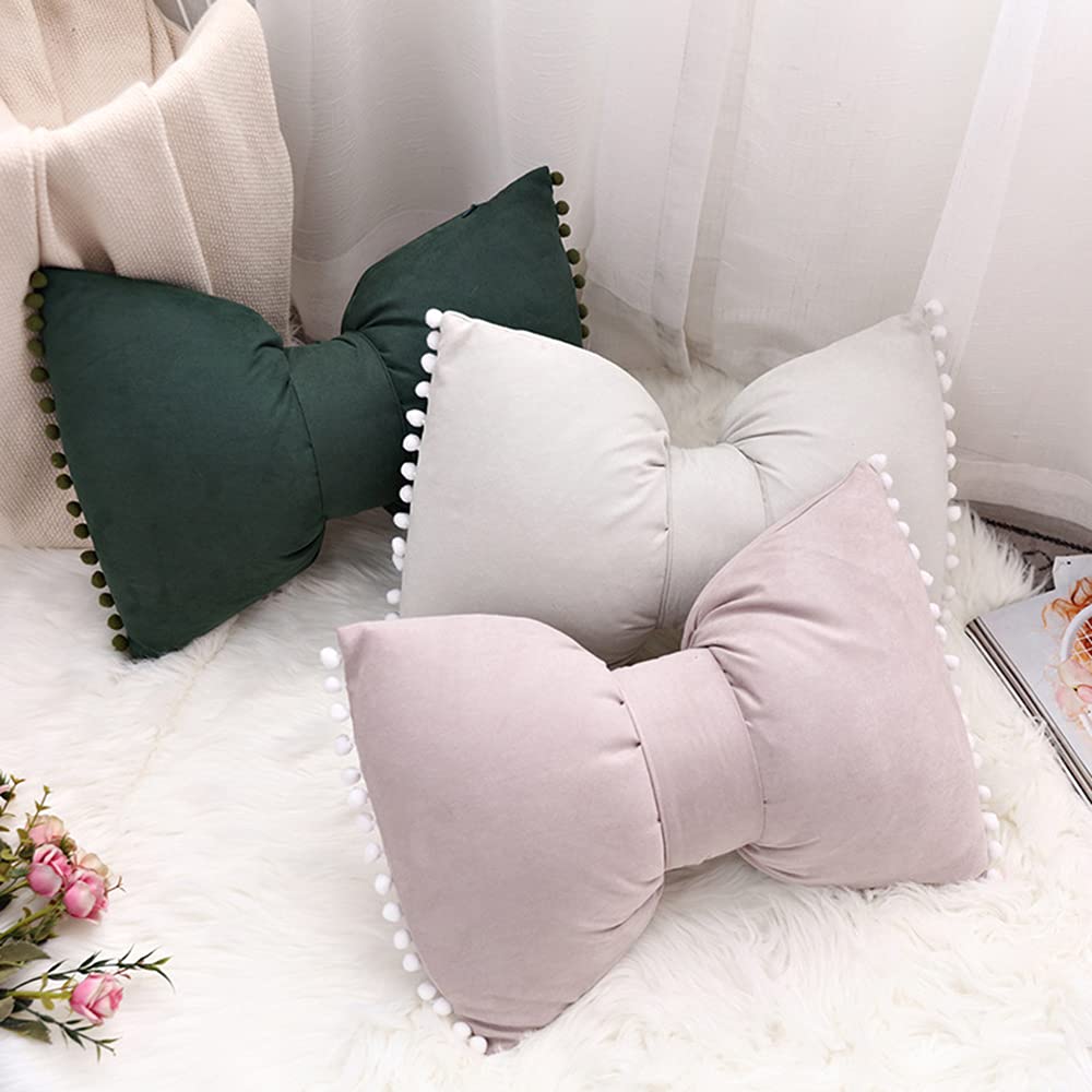 YDBDAT Velvet Soft Decorative Throw Pillow Covers with Pom Poms Christmas Cushion Pillow Cases Bow Lumbar Pillow Covers for Sofa Bed Couch Living Room 14 x 20 Decor Green