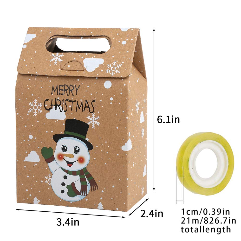 CCINEE 12 PCS Christmas Kraft Paper Bags, Santa Claus & Reindeer Xmas Gift Bags, 6.1in L x 3.9in W x 2.4in H, Perfect for Christmas, New Year, Parties & Events