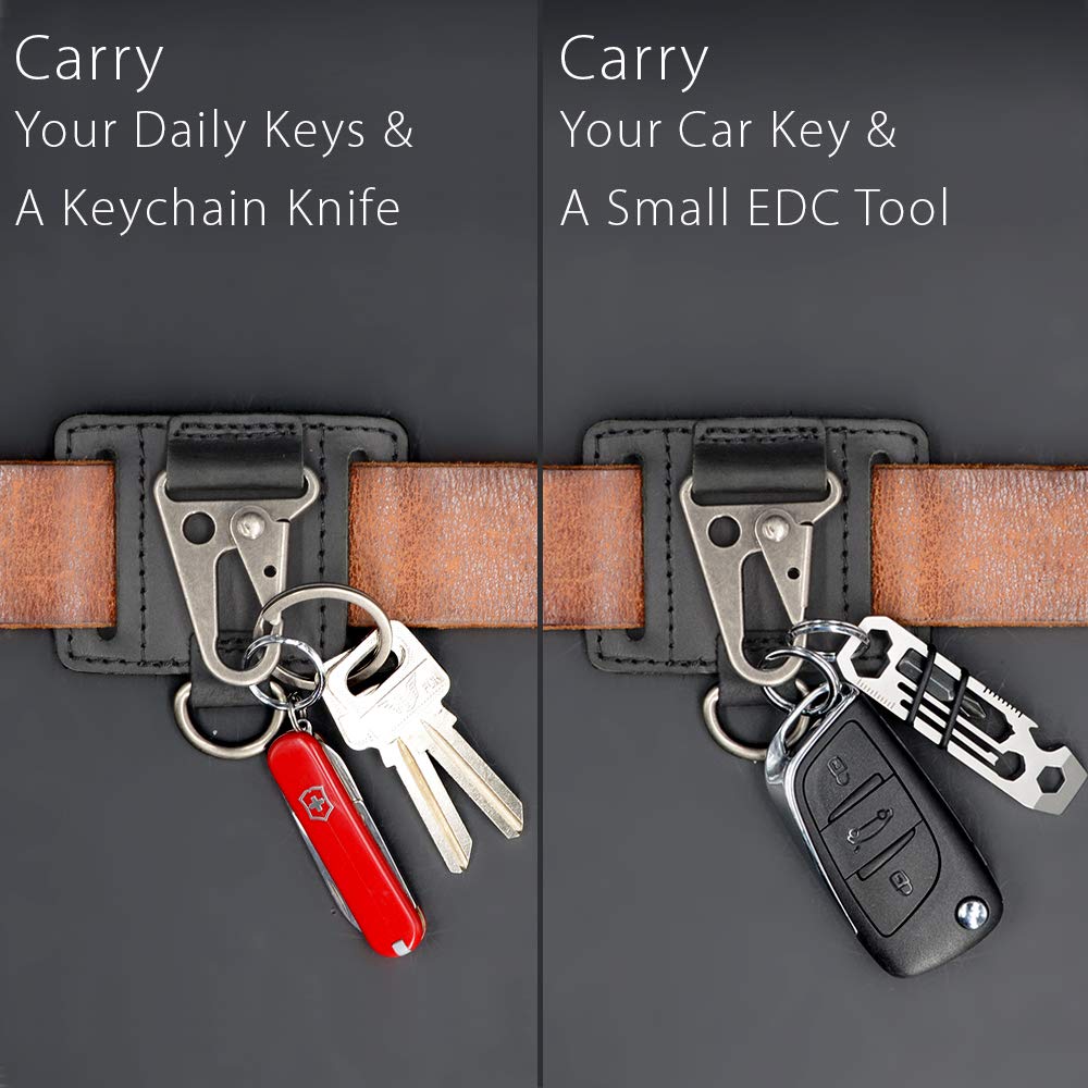 EDC Leather Key Ring Keychain Holder Belt Loop, Heavy Duty Belt Clip Key Fob Holder for Men, Key Ring on Belt, Solid Key Clip Key Chain, EDC Gear Essentials, Black.