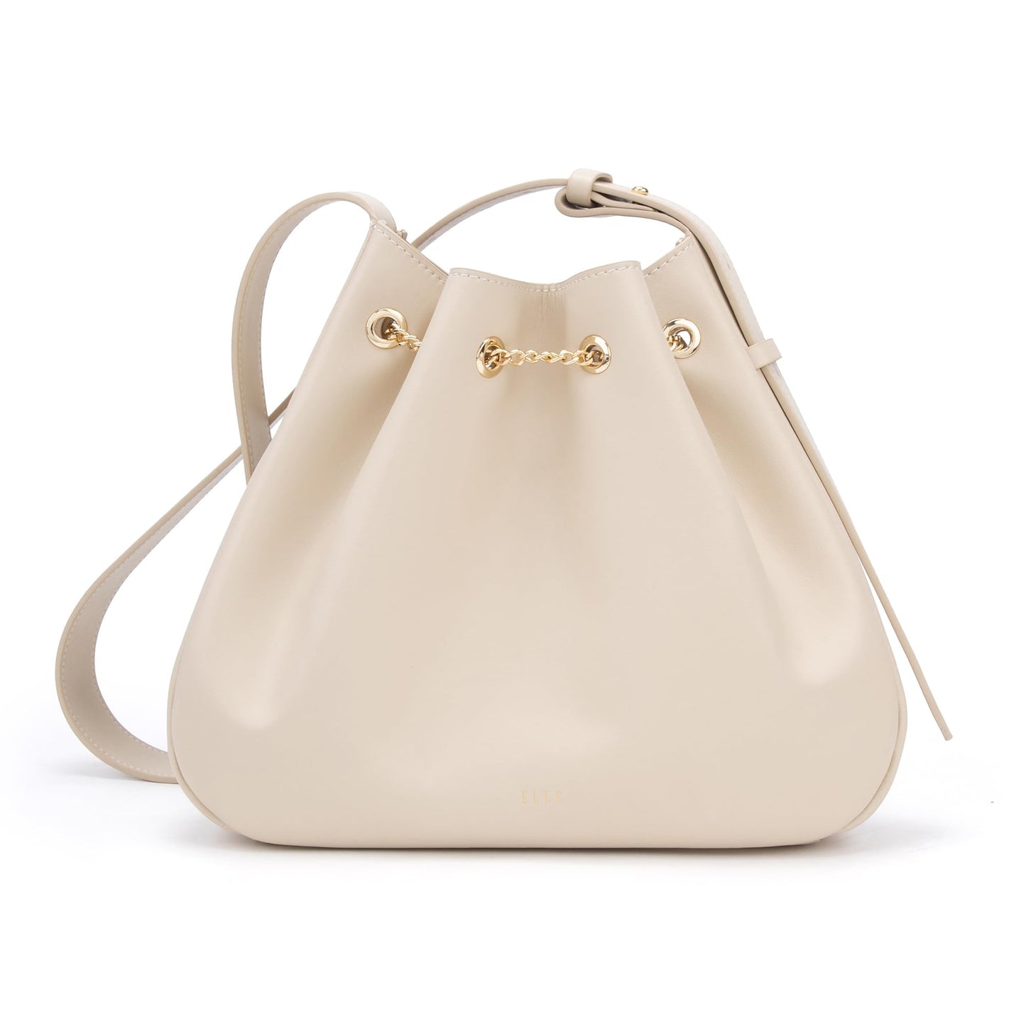 ELLE Purses for Women Genuine Leather Bucket Bag Chain Drawstring