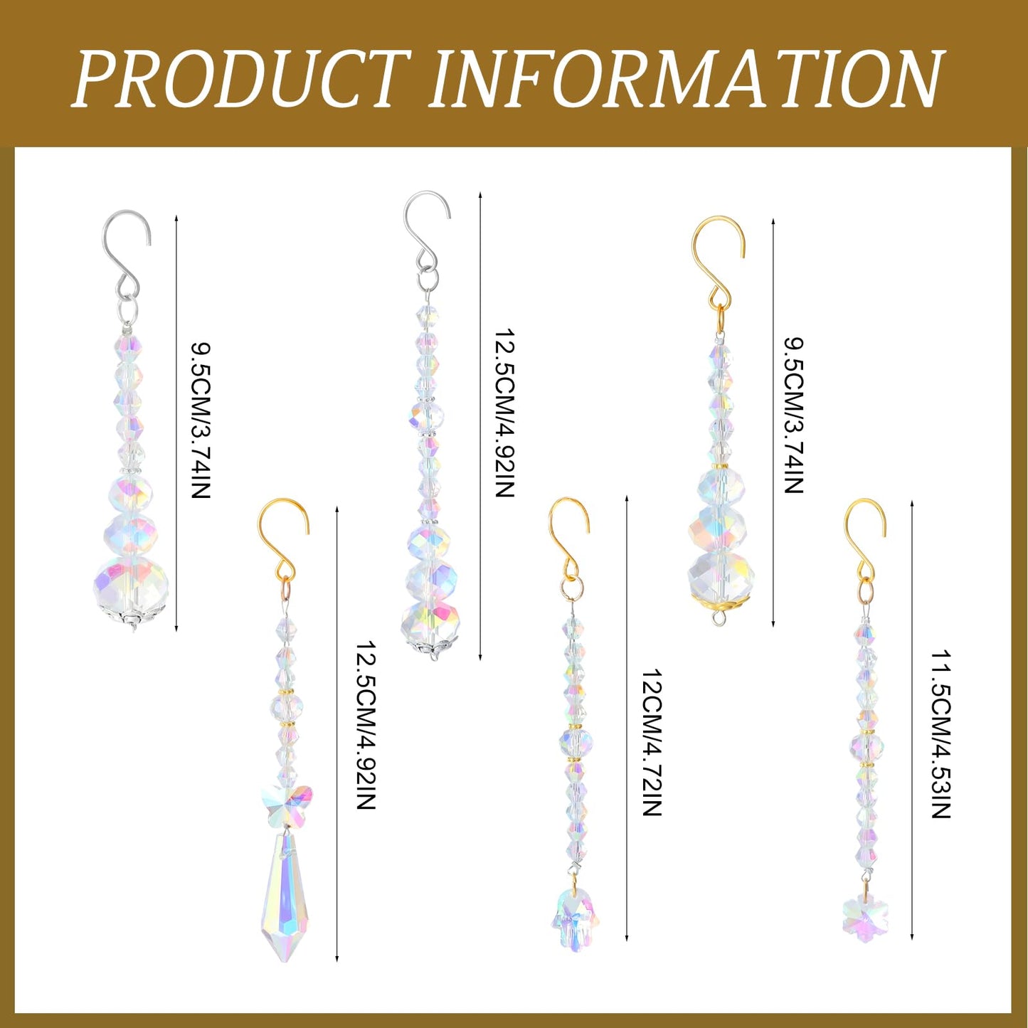 MTLEE 6 Pcs Crystal Suncatchers Plant Decorations Charms Hanging Prisms for Window Indoor Garden Plant Pot Holder Hanger Tree Vine Home Chandeliers Outdoors(Classic)