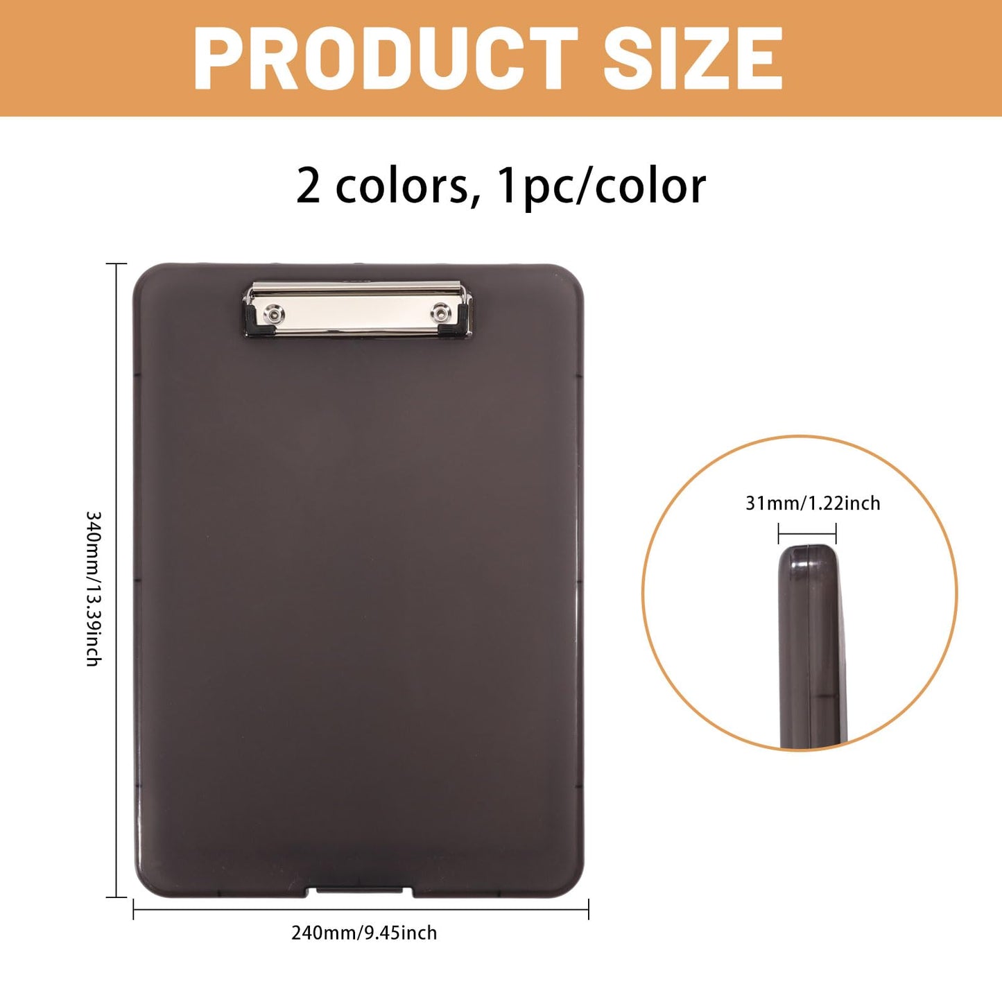CONCHLERY 2 Pcs 2 Colors Clipboard with Storage 13.4 x 9.4 inch Plastic Clip Board Foldable Storage with Low Profile Clip for Nurses, Students, Classroom, Office, School