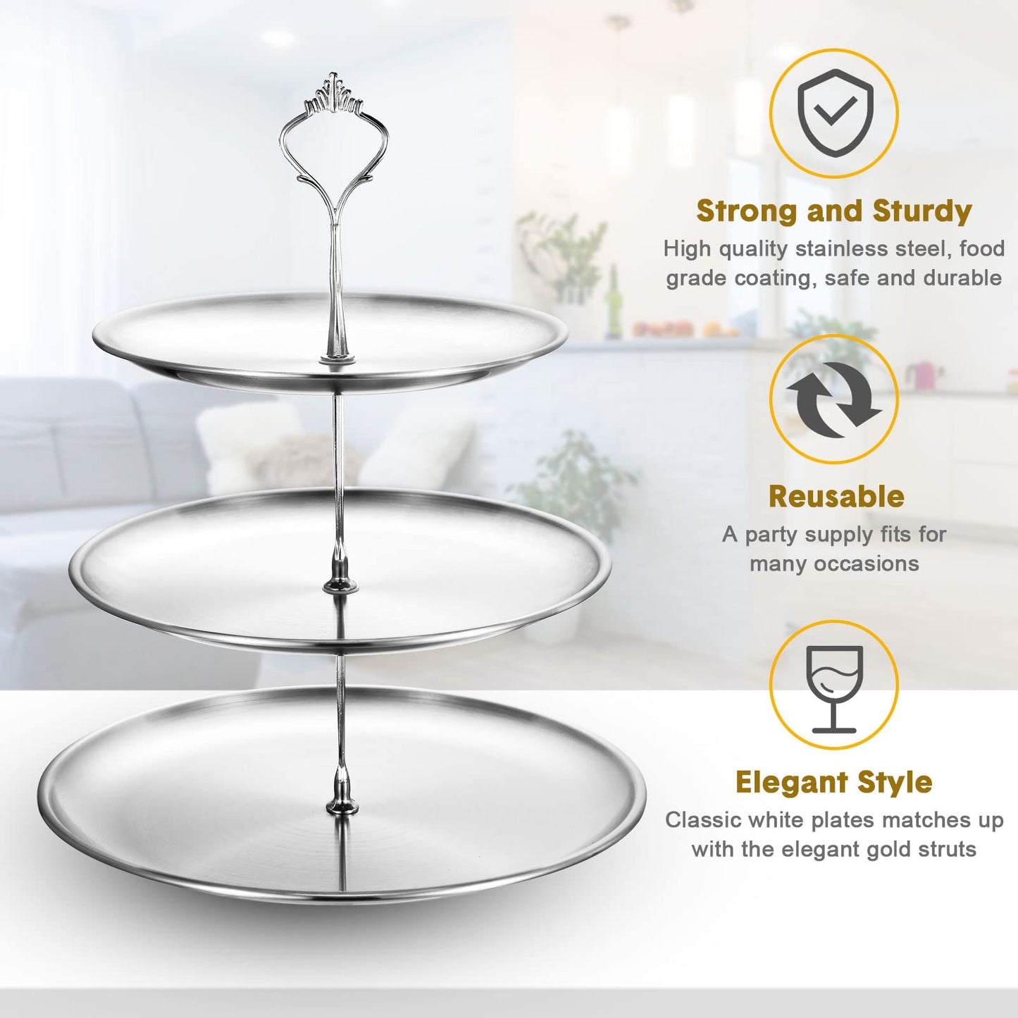 Gerrii Set of 2 Cupcake Display Stands 3 Tier Serving Tray Platters Stainless Steel Cup Cake Tower for Birthday Party Wedding Dessert Cookie Candy(Silver)