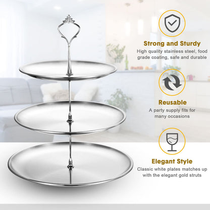 Gerrii Set of 2 Cupcake Display Stands 3 Tier Serving Tray Platters Stainless Steel Cup Cake Tower for Birthday Party Wedding Dessert Cookie Candy(Silver)