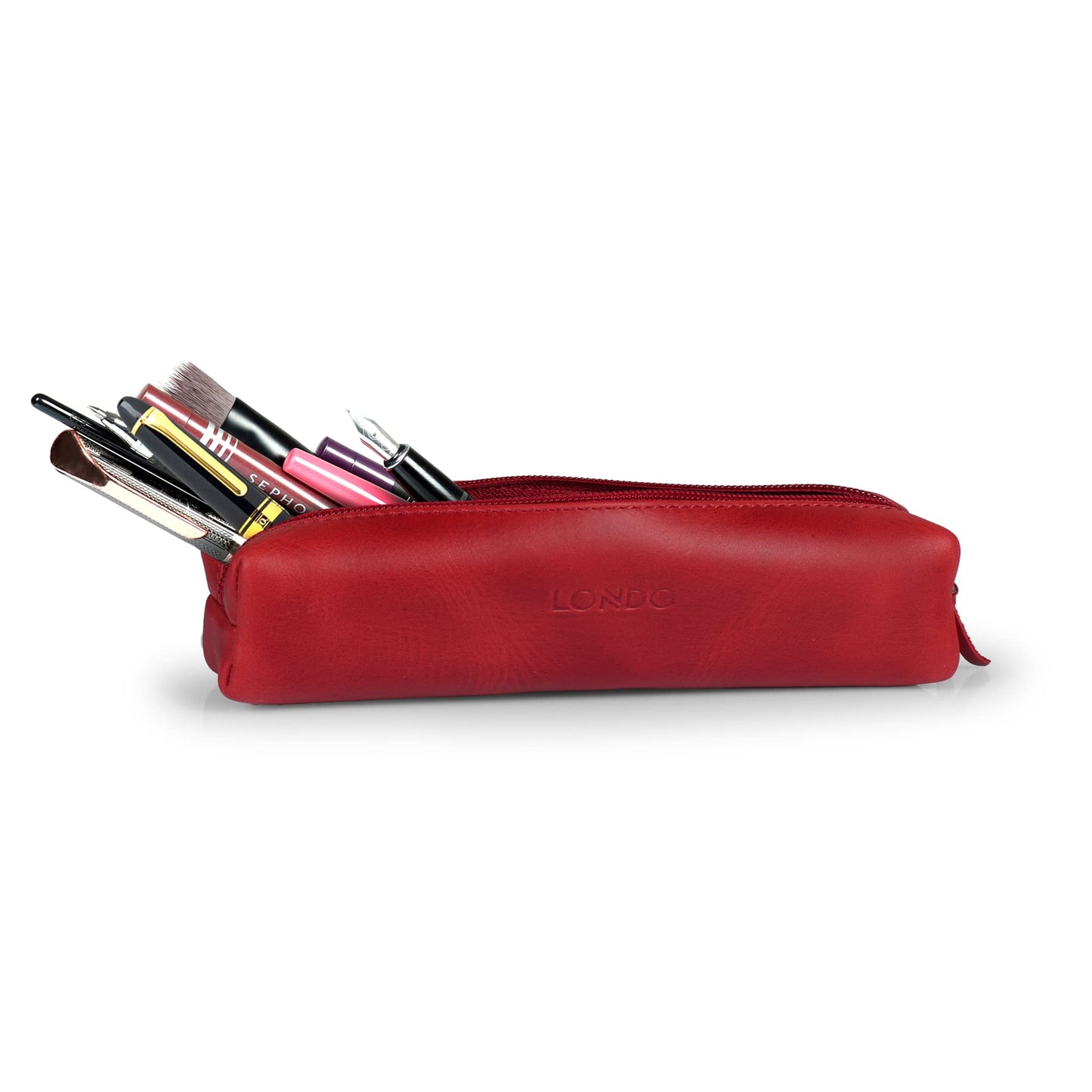 Londo Genuine Leather Zipper Pen, Pencil & Cosmetic Case