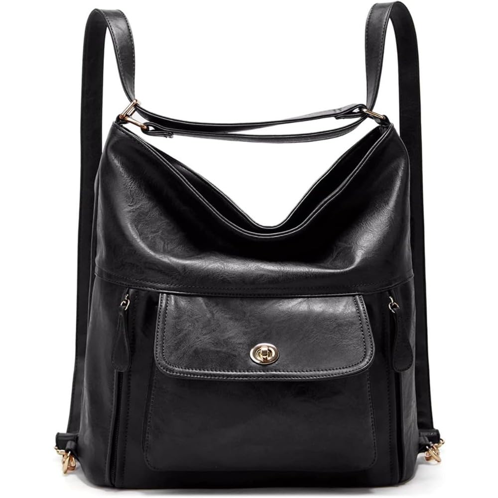 Zentora Vintage Genuine Leather Backpack Purse for Women, Convertible Daypack with Ample Space, Travel Backpack Loved by Her (Black)