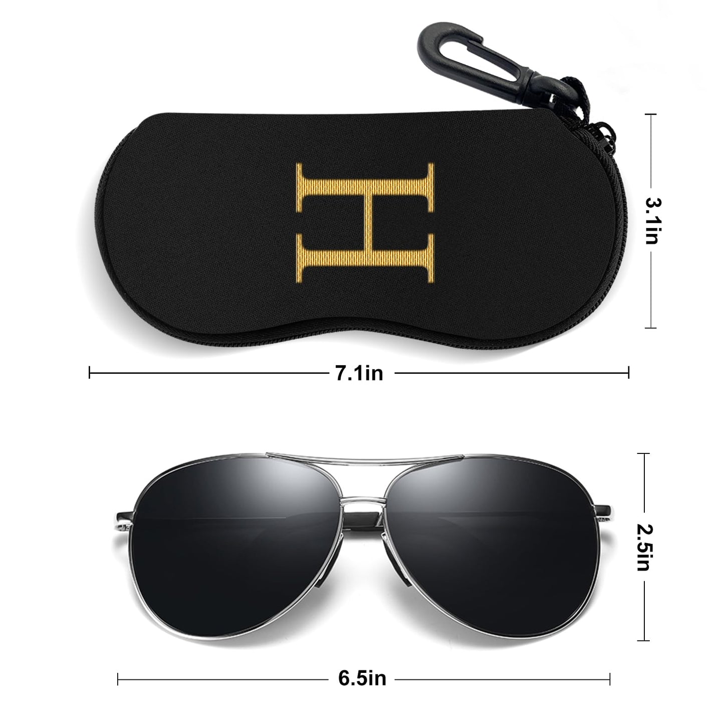 NPOOYI Initial Sunglasses Soft Case, Ultra Light Portable Neoprene Zipper Glasses Case for Men Women, Letter H