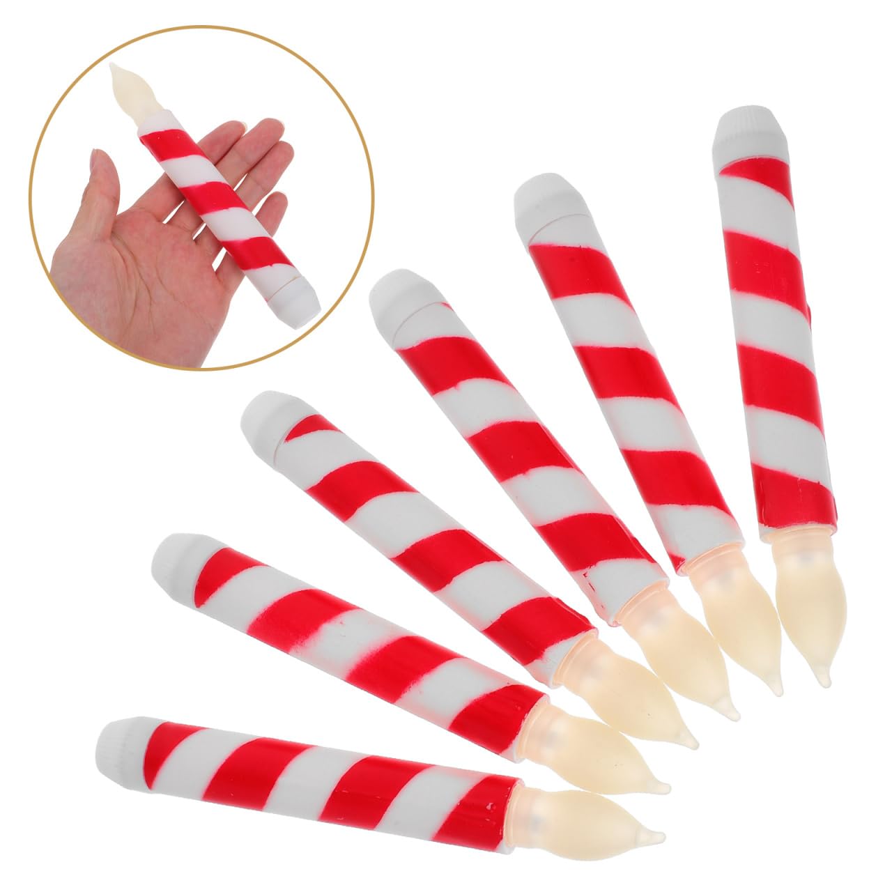 UPKOCH 6pcs Flameless Taper Candles, Candy Cane Candle Red and White Striped Christmas Flameless Candy, Batteryated Led Wicks, Warm White Light for Xmas Wedding Birthday Party Home Decor